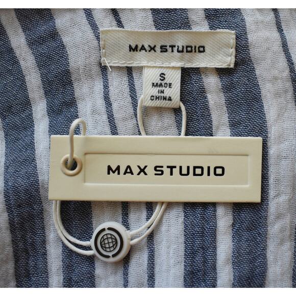 Vintage Y2K Max Studio Blue Stripe Day Dress, Faux Wrap Bodice, New with Tags S - Picture 9 of 9